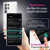 A hand holding a smartphone displaying a settings menu, with another smartphone in the background. Text overlays explain a feature. Podgląd zdjęcia produktu