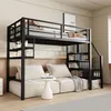 A loft bed with a sofa underneath, set up in a bedroom. Produktbild-Vorschau