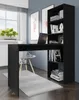 A black desk with a bookshelf attached, set up in a room with a window and artwork on the wall. Voir les images du produit