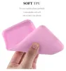 A hand is holding a flexible pink phone case, demonstrating its softness and flexibility. Produktbild-Vorschau