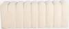 A close-up, front-facing view of a beige upholstered bench with a channel-tufted design. Produktbild-Vorschau