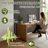 A woman is working at a desk in a room with acoustic wall panels. The image highlights the sound-dampening features of the panels. Produktbild-Vorschau