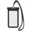 A black waterproof universal phone case with a lanyard is shown against a white background. Náhľad obrázku produktu
