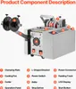 A diagram showing the components of an automatic heat shrink tubing cutting machine. Produktbild-Vorschau