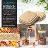 Collage showing bamboo lids, different food ingredients, and glass jars with lids. Produktbild-Vorschau