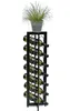 A black metal wine rack filled with wine bottles, topped with a potted plant. Náhled obrázku produktu