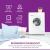 Product care symbols and a washing machine are shown next to bedding. Produktbild-Vorschau