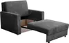 A gray sofa bed with an extended ottoman, showing the storage compartment underneath. Náhled obrázku produktu