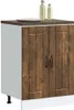 A kitchen cabinet with two doors and a countertop. Two bottles and a plate are on the countertop. Náhľad obrázku produktu