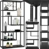 A product image showing a black metal shelving unit with various decorative items and bottles placed on its shelves. Produktbild-Vorschau