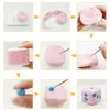 A collage of images showing the steps of a needle felting craft project. Produktbild-Vorschau