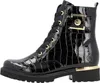 A black patent leather boot with a crocodile texture and gold accents. Produktbild-Vorschau