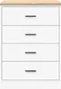 A white chest of drawers with a wooden top and black handles, shown from the front against a white background. Produktbild-Vorschau