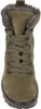 A front view of a green suede boot with gray fur trim and green laces. Produktbild-Vorschau