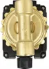A close-up, top-down view of a brass circulation pump with a black plastic base. Podgląd zdjęcia produktu