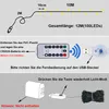 Diagrams illustrating how to use a string light set with a remote control and USB connection. Produktbild-Vorschau