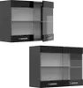 Two views of a black and gray kitchen cabinet with glass doors and drawers, shown against a white background. Anteprima dell’immagine prodotto