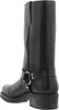 A black leather boot with a harness strap and buckle. Voir les images du produit