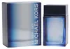 Michael Kors Extreme Sky Eau de Toilette im blauen Glasflakon mit dunklem Deckel, daneben passende Verpackung mit Farbverlauf von Silber zu Blau. Náhled obrázku produktu