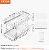 A diagram of a two-tier pull-out cabinet organizer with dimensions and included accessories. Podgląd zdjęcia produktu