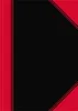 A black notebook with red decorative stripes on the left and right edges. Produktbild-Vorschau