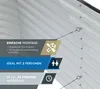 A close-up view of a corrugated metal structure, likely a raised garden bed, with marketing text overlays highlighting assembly features. Produktbild-Vorschau