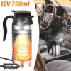 A collage showing a 12V car water kettle and its use inside a car. Náhled obrázku produktu
