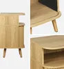 A collage of images showing a wooden nightstand from different angles, highlighting its design and details. Produktbild-Vorschau