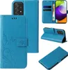 A collage of images showing a blue flip phone case with a floral and butterfly design from multiple angles. Produktbild-Vorschau