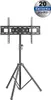 A black TV stand with a tripod base and a mounting bracket for a television. Anteprima dell’immagine prodotto