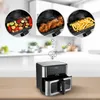 A kitchen counter with an air fryer and three circular insets showing food being cooked inside it. Produktbild-Vorschau