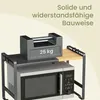 A microwave oven stand with a weight placed on it to demonstrate its sturdiness. Produktbild-Vorschau