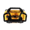 A yellow and black DeWalt DCR027 Akku-und Netz Baustellen-Radio is shown from the back, with the power cord wrapped around it. Voir les images du produit