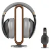 A pair of headphones is displayed on a wooden stand, with a smaller, separate view of the headphones on the right. Produktbild-Vorschau