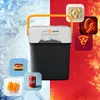 A collage showing a portable cooler box with various food items and drinks, set against backgrounds of ice and fire. Anteprima dell’immagine prodotto