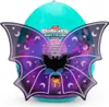 A teal egg-shaped toy with purple bat wings adorned with moons and stars, and a black bat emblem in the center. Produktbild-Vorschau