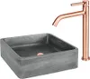 A square gray sink with a copper faucet. Náhled obrázku produktu