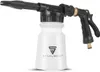 A white foam sprayer with a black nozzle and handle, with a brass connector, set against a white background. Podgląd zdjęcia produktu