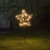 A star-shaped light decoration with warm white LEDs is displayed in a garden at night. Produktbild-Vorschau