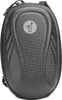 A black, oval-shaped bag with a carbon fiber pattern and a circular logo on the front. Produktbild-Vorschau