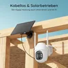 A solar-powered security camera mounted on a wooden structure. Produktbild-Vorschau