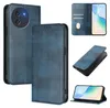 A collage of images showing a blue leather phone case from different angles and in different configurations. Produktbild-Vorschau