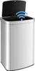A silver automatic trash can with its lid open, showing a blue Wi-Fi signal graphic above the opening. Podgląd zdjęcia produktu