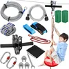 A collage of items for a zipline kit, including a child using a swing seat. Produktbild-Vorschau