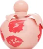 A pink perfume bottle with red floral patterns and a round cap. Anteprima dell’immagine prodotto