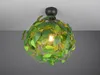 A close-up shot of a decorative ceiling lamp shaped like a sphere covered in artificial green leaves. Produktbild-Vorschau