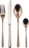 A set of four copper-colored cutlery pieces, including a fork, knife, tablespoon, and teaspoon, arranged side-by-side on a white background. Podgląd zdjęcia produktu