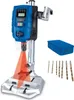 A blue and silver drill press with a set of drill bits and a blue storage case, presented on a white background. Produktbild-Vorschau