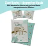 Marketing image showcasing two sides of a reversible duvet cover set with a sloth theme, featuring pillowcases and a duvet cover. Produktbild-Vorschau