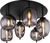 A close-up studio shot of a black ceiling light fixture with six smoked glass shades. Náhľad obrázku produktu